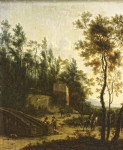 ₴ Репродукция пейзаж от 374 грн.: Итальянский пейзаж с охотниками собирающимися в нижней части большой каменной лестницы особняка