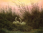 ₴ Репродукция пейзаж от 325 грн.: Лебеди в камышах