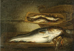 ₴ Картина натюрморт художника от 189 грн.: Рыба на столе, другие виды рыб в чане позади