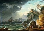 ₴ Картина морской пейзаж художника от 170 грн.: Буря на море, фигуры спасают возле каменистого берега