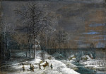 ₴ Репродукция картины пейзаж от 170 грн.: Зимний пейзаж с заснеженной водяной мельницей и фигурами