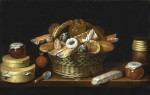 Купить натюрморт известного художника от 169 грн.: Столешница с корзиной и коробками с конфетами