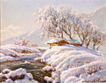 Пейзаж: Дом у реки зимой