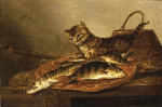 ₴ Репродукция картины натюрморт от 166 грн.: Натюрморт с рыбой и кошкой