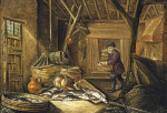 ₴ Картина бытовой жанр художника от 170 грн.: Рыбак в своем доме с уловом рыбы