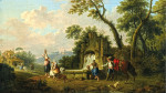 ₴ Репродукция пейзаж от 187 грн.: Южный ландшафт с фигурами возле фонтана