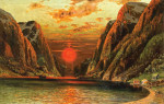 ₴ Репродукция пейзаж от 211 грн.: Вечернее солнце над фьордом