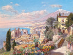 ₴ Репродукция пейзаж от 241 грн.: Вид на город Таормина, Сицилия