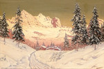 ₴ Репродукция пейзаж от 217 грн.: Горы Гайслер в Доломитах на закате