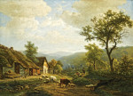 ₴ Репродукция пейзаж от 229 грн.: Холмистый пейзаж с коровами, овцами и козами идущими на пастбище