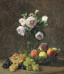 ₴ Репродукція натюрморт від 299 грн.: Ваза з трояндами, персиками та виноградом