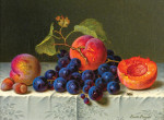 ₴ Репродукция картины натюрморт от 180 грн.: Персики, виноград и орехи на столе
