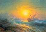 Купить картину морской пейзаж: Грозовое море на закате