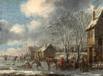 ₴ Репродукция пейзаж от 309 грн.: Зимняя деревенская сцена с фигурами перед гостиницей