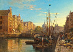 ₴ Картина городской пейзаж художника от 175 грн.: Канал с парусными кораблями на фоне города