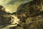 ₴ Репродукция пейзаж от 223 грн.: Скалистый пейзаж с водопадом и водяной мельницей, Смоланд
