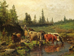 ₴ Репродукция пейзаж от 241 грн.: Пейзаж с коровами на водопое