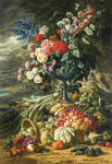 ₴ Репродукция натюрморт от 213 грн.: Ваза с цветами и осенними плодами