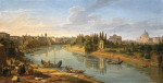 Городской пейзаж: Рим, вид реки Тибр на площади Делла Легна, смотря в направлении замка Святого Ангела и базилики Святого Петра в отдалении
