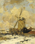 ₴ Репродукция пейзаж от 237 грн.: Ветряная мельница в зимнем пейзаже