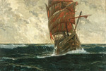 ₴ Купить картину море художника от 166 грн.: "Санта Мария" в море с фигурой Христофора Колумба на носу