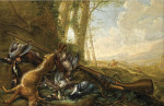 ₴ Репродукция натюрморт от 211 грн.: Заяц, ружье, дичь в пейзаже