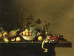 ₴ Репродукция натюрморт от 241 грн.: Фрукты, кубок и омар на деревянном столе