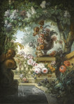 ₴ Репродукция натюрморт от 268 грн.: Парковая сцена с урной цветов, цветочная гирлянда и фонтан ниже