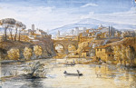 ₴ Репродукция пейзаж от 310 грн.: Итальянский вид с городом возле моста