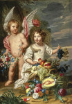 ₴ Картина бытовой жанр художника от 159 грн.: Молодая девушка с ангелом в ландшафте
