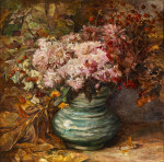 Купить картину натюрморт: Букет из хризантем и бархатцев в вазе
