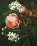₴ Репродукция натюрморт от 349 грн.: Красные розы и цветы лимона