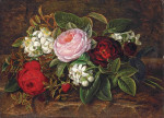 ₴ Репродукция натюрморт от 337 грн.: Розы и цветы на каменном выступе