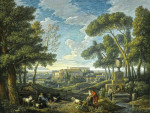 Купить репродукцию картины: Лесистый пейзаж с фонтаном, вид Рима в отдалении