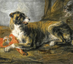 Купить картину от 122 грн. натюрморт: Собака с мясом и смотрящий кот
