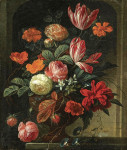 Купить от 105 грн. картину натюрморт: Букет цветов в вазе на каменном выступе перед нишей