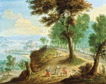 ₴ Картина пейзаж художника от 195 грн.: Лесной пейзаж с фигурами и рекой