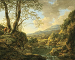 ₴ Репродукция пейзаж от 253 грн.: Обширный речной пейзаж с отдыхающим пастухом под деревом