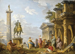 ₴ Картина городской пейзаж художника от 229 грн.: Каприччио с фигурами возле статуи Марка Аврелия, колонн Траяна и форума Нервы