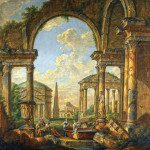 ₴ Картина городской пейзаж художника от 307 грн.: Архитектурное каприччио с фигурами возле фонтана, пантеон в отдалении