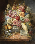 Купить от 139 грн. картину натюрморт: Розы и другие цветы, бабочки и какаду