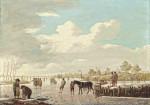 ₴ Репродукция пейзаж от 229 грн.: Зимний пейзаж с фигурами на льду, ветряные мельницы на берегу за пределами