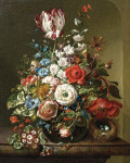 ₴ Репродукция натюрморт от 242 грн.: Ваза с цветами на антаблементе с гнездом и насекомыми