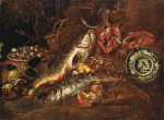 ₴ Репродукция натюрморт от 235 грн.: Натюрморт с рыбой, грибами и керамическими блюдами