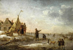 ₴ Репродукция пейзаж от 223 грн.: Зимний пейзаж с фигурным катанием перед деревней