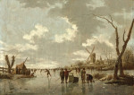 ₴ Репродукция пейзаж от 229 грн.: Зимняя сцена с фигуристами на замерзшей реке