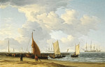 Купить картину морской пейзаж: Голландская прибрежная сцена с военным кораблем в отдалении