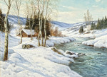 ₴ Репродукция пейзаж от 235 грн.: Зимний речной пейзаж
