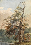₴ Репродукция пейзаж от 274 грн.: Пейзаж с человеком играющим на флейте под старым деревом