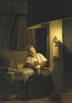 ₴ Репродукция бытовой жанр от 208 грн.: Сидящая женщина в интерьере возле подсвечника